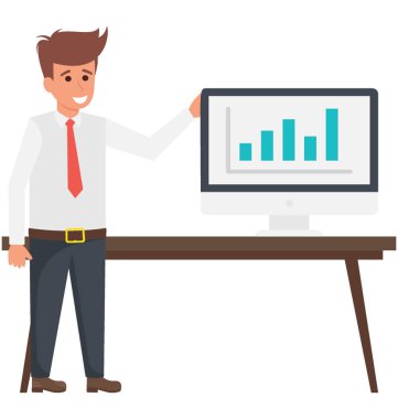 Çubuk grafikler iş eğitim kavramı gösterilen ekran önünde işadamı