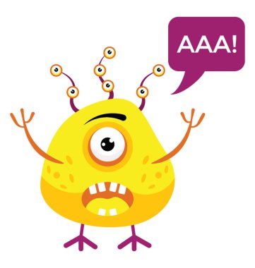 Canavar korku, tek gözlü canavar veya tepegöz düz simge görüntüsünü çığlık 