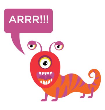 Boynuzlu koca ağızlı ve uzun kuyruklu canavar duygu gülümseyen tek gözlü sevimli çizgi canavar