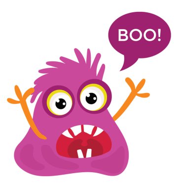 Canavar diye bağıran ve korkunç ifadeler ve Boo konuşma balonu 