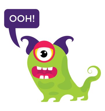 Uzun kuyruk ve büyük bir korkunç canavar çığlık ve Ooh mesaj kabarcık gözlü 