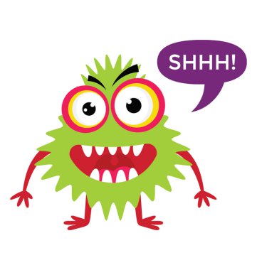 Bir gremlin troll çizgi film karakteri sırıtarak ve Shhhh mesaj işareti ile gülüyor