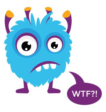 büyük diş çizgi film oyun canavar birden çok boynuzları ve Wtf işareti