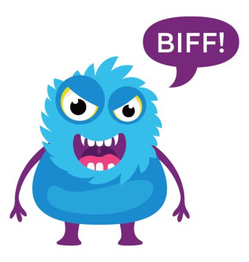 Sevimli çizgi canavar bir mesaj ile uzun bir kuyruk ile 