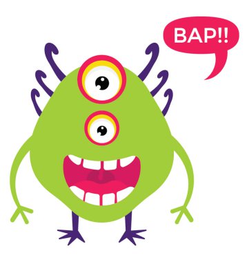 Birden çok gözler, büyük ağız ve Bap mesaj kabarcık çığlık boynuzlu canavar