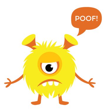 Büyük gözlü ve iki korna, korkunç canavar Poof ile çığlık kabarcık mesaj 