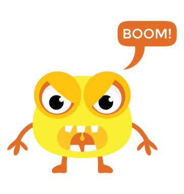 Canavar oyunu çizgi film hırıltı ve bağırmak, çizgi film karakteri düz simge görüntüsü 