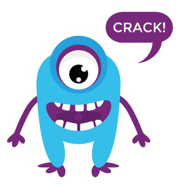 Büyük gözlü ve büyük ayak korkunç canavar çatlamak mesaj kabarcık ile çığlık 