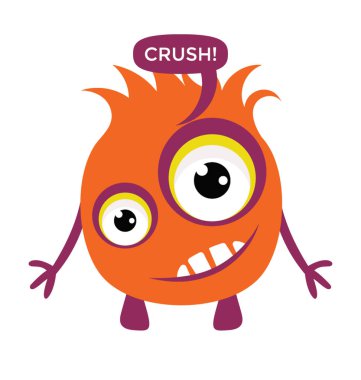 Sevimli küçük tüylü canavar yüz ve Crush mesaj işareti gülümseyen 