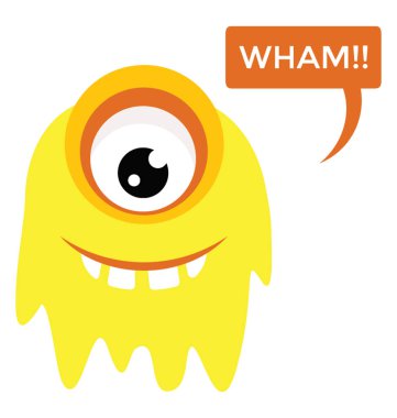 Büyük gözlü ve büyük diş çene, korkunç canavar Wham mesaj kabarcık ile çığlık 