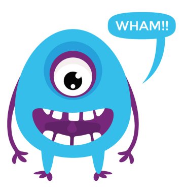 Büyük gözlü ve büyük ayak korkunç canavar Wham mesaj kabarcık ile çığlık 