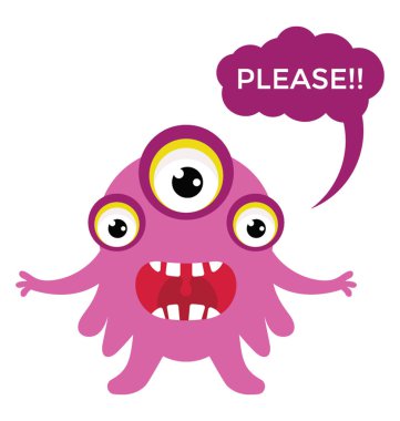 canavar ile birden çok gözler ve büyük çığlık ağız, argus panoptes lütfen mesaj konuşma balonu simgesiyle düz.