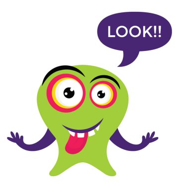 Komik canavar slug dilini çıkarmış crazy ifadeler ve göz mesaj işareti 