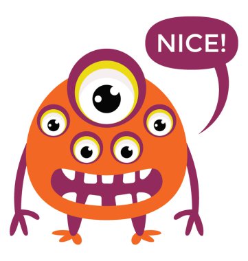 canavar ile birden çok gözler ve büyük çığlık ağız, argus panoptes güzel konuşma balonu simgesiyle düz.