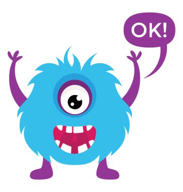 Büyük gözlü ve büyük ağız, korkunç canavar Yukarı Ok mesaj kabarcık ve elleri ile çığlık