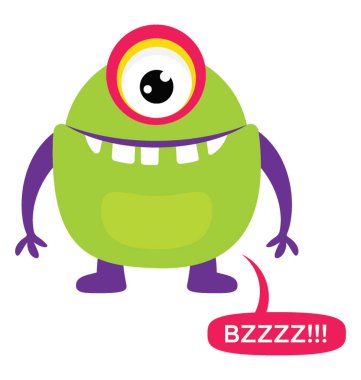 Büyük gözlü ve büyük diş çene, korkunç canavar Zzzzzz mesaj kabarcık ile çığlık 