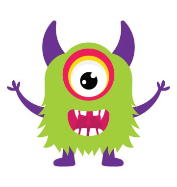 Büyük gözlü ve canavar açılan kollar, tepegöz düz simge görüntüsünü çığlık boynuzlu 