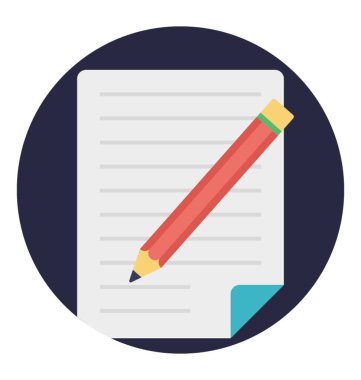 Kağıt kalemle, düz simgesi tasarım kavramı yazma