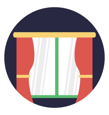 Düz simgesi tasarım cam pencere kırmızı perdeler ile 