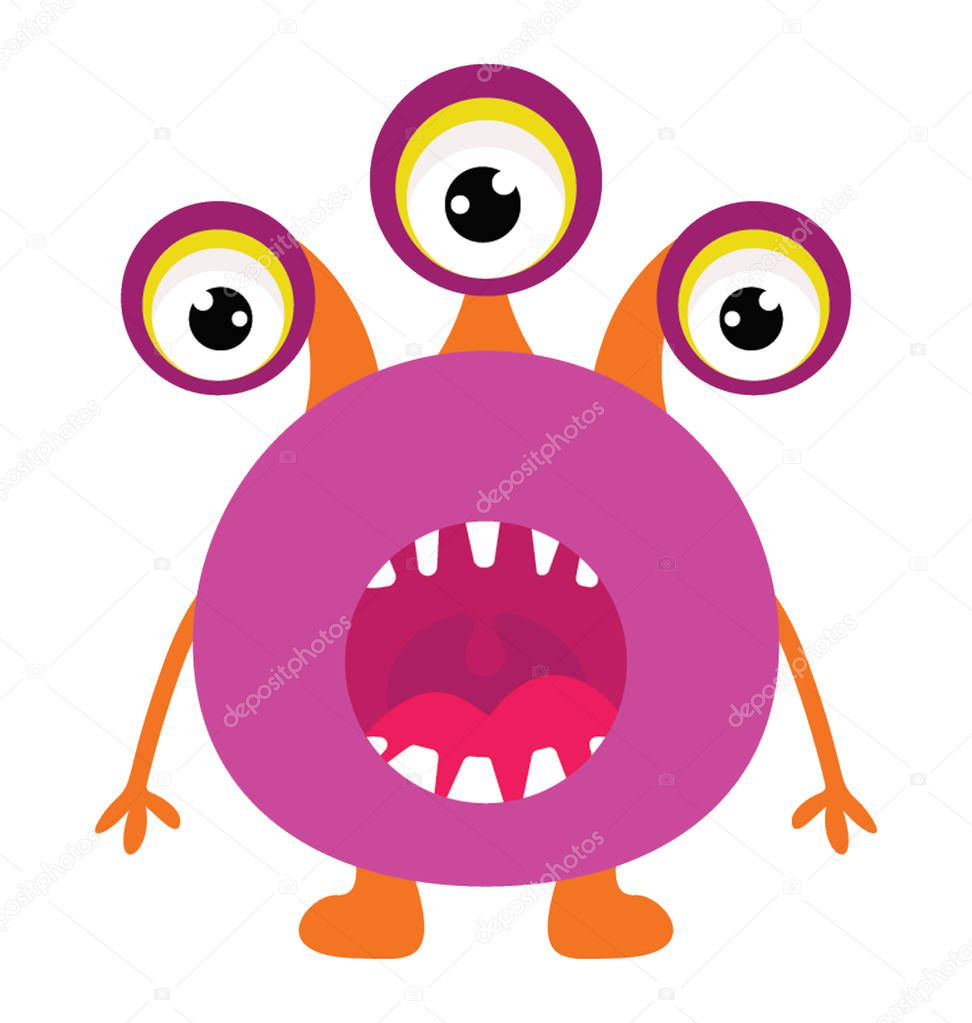 monster with multiple eyes and big screaming mouth, argus panoptes flat icon 