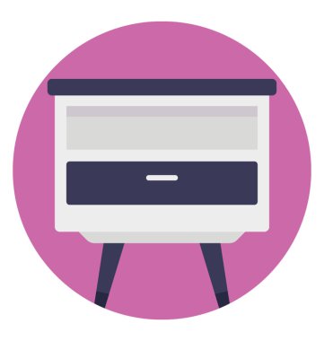 Yatak yanında ya da başka bir yerde bir yatak odasında durmaya tasarlanmış dolapları ile küçük tablo