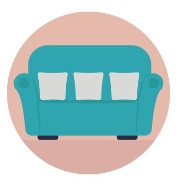 Kanepe yastıkları, oturma odası mobilyaları ile ve düz simgesi tasarım 