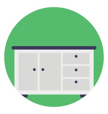 Yatak yanında ya da başka bir yerde bir yatak odasında durmaya tasarlanmış dolapları ile küçük tablo