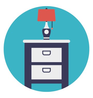 Çekmeceler ve bir masa lambası ile ahşap masanın üzerine yerleştirilen