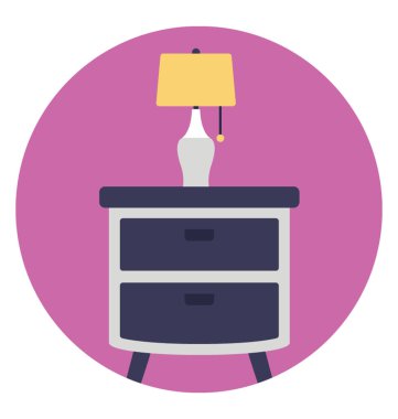 Çekmeceler ve bir masa lambası ile ahşap masanın üzerine yerleştirilen