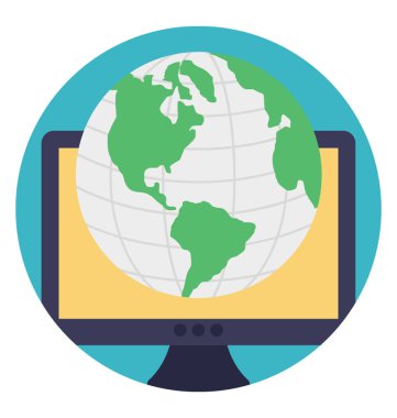 Monitör ekranında, online Haritalar simgesini bir dünya haritası dünya