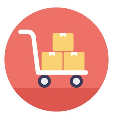 Bir el arabası veya sepeti ile el kamyon kavramı açıklayan paketlenmiş bazı karton kutular 