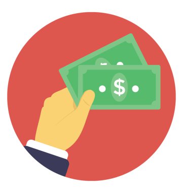 Banknotlar için ödeme, düz simgesi tasarım tutan el 