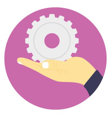 Kurulum ve destek simgesi kavramı temsil eden bir el avuç içi yerleştirerek bir cog