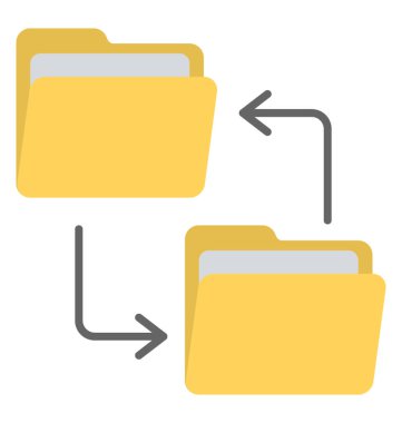 Klasörler arasında dosya değişimi simgeleyen oklarla bağlı