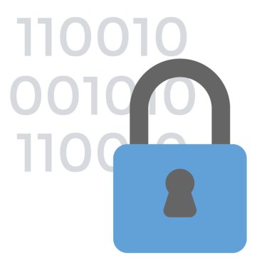 Asma kilit işareti, dijital güvenlik sembolü ile ikili kod 