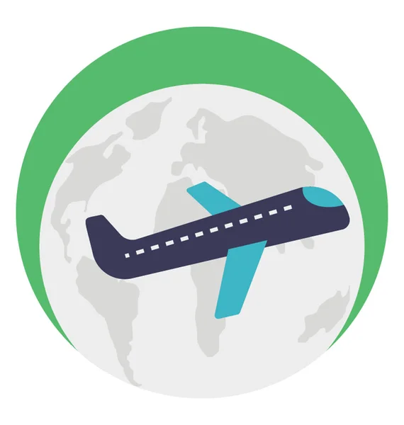 Een Vliegtuig Met Wereldwijde Routering Vlakke Pictogram Ontwerp — Stockvector