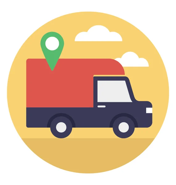 地图位置指针直接指向运输卡车 抓取描述的交货地点 — 图库矢量图片