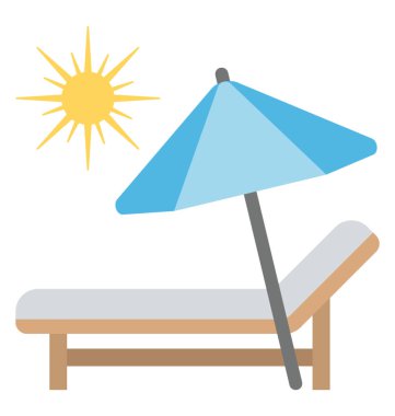 Plaj sandalyesini tente şemsiye yanında parlak bir güneşli gün, rahatlatıcı güneşlenmek
