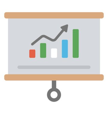 Sunuyu gösteren grafik veri ile bir projeksiyon perdesi