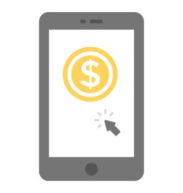 Dolar işareti ve ok imleci hareket eden ppc reklam kampanyaları tasvir eden mobil ekranda 