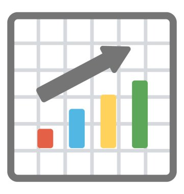 Bir çubuk grafiği ile büyüme ok, düz vektör simgesi tasarım istatistiksel analiz