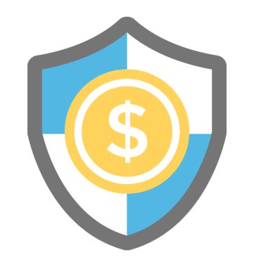 Finansal güvenlik kavramı, düz vektör simge sunan bir Doları kalkan