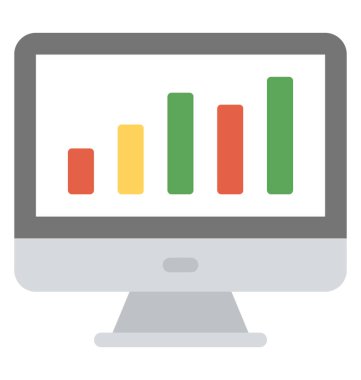 Çubuk grafik vektör tasarım konsepti Web Analytics temsil eden bir monitör ekranında 