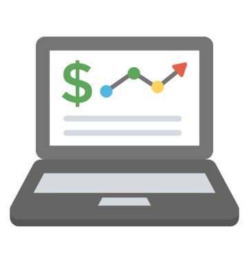 Çizgi grafiği Web analytics resmeden bir monitör ekran üzerinde dolar işareti olan 