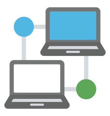 Ağ, birbirine bağlı iki adet dizüstü bilgisayar bağlantı kavramını açıklayan simgesi 