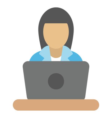 Onun çalışma alanı olmak bu gösterilen laptop ile masaya oturan bir kadın