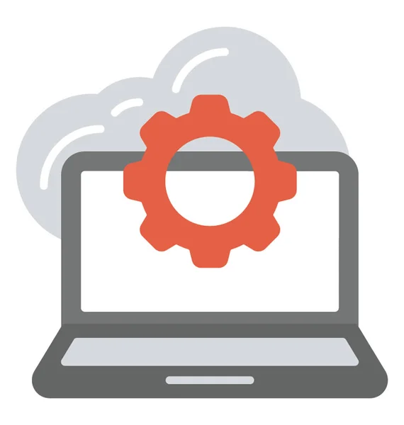 Ekran Laptopa Pod Chmury Przekładnią Płaskie Ikona Procesu Przetwarzania Chmurze — Wektor stockowy