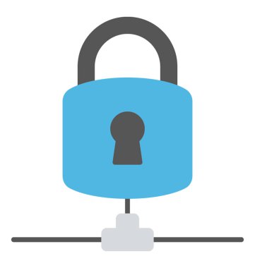 Asma kilit ile güvenli şebeke sembolü. Ağınızı bu ağ güvenlik düz simgesi ile korumak 