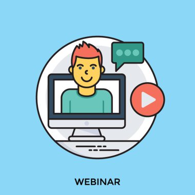 Bir erkekte webinar kavramı gösterilen seminer ve sahip video konferans iletken bilgisayar 