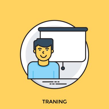 Bir yetişkinin önünde sunum grafik sayısı eğitim sunan gülümseyen bir çizgi film karakteri 